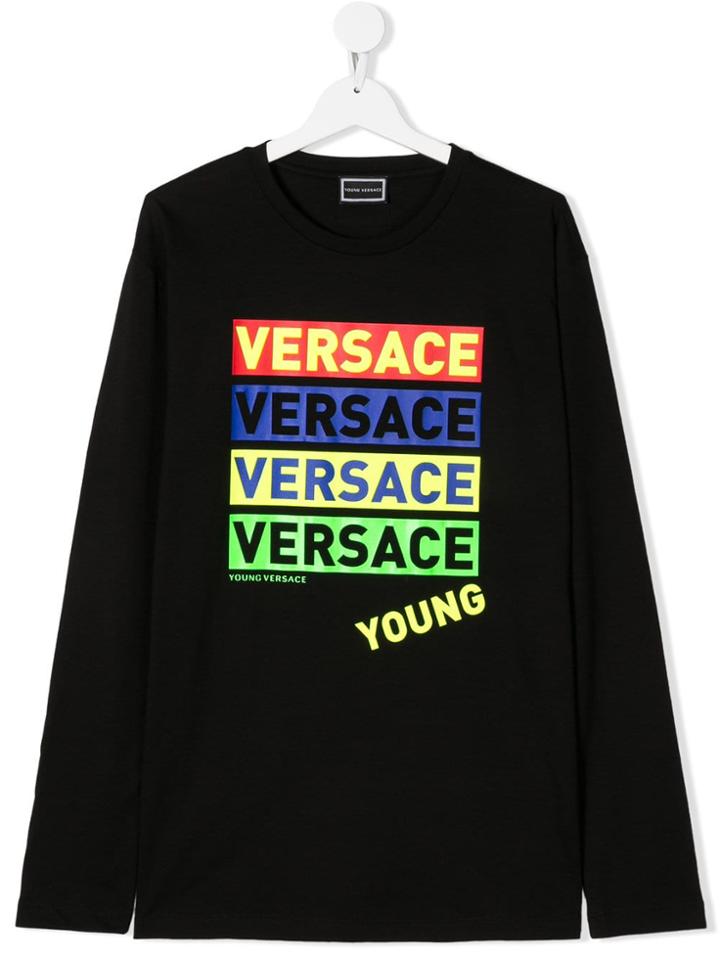 Young Versace Teen Long-sleeve Logo T-shirt - Black