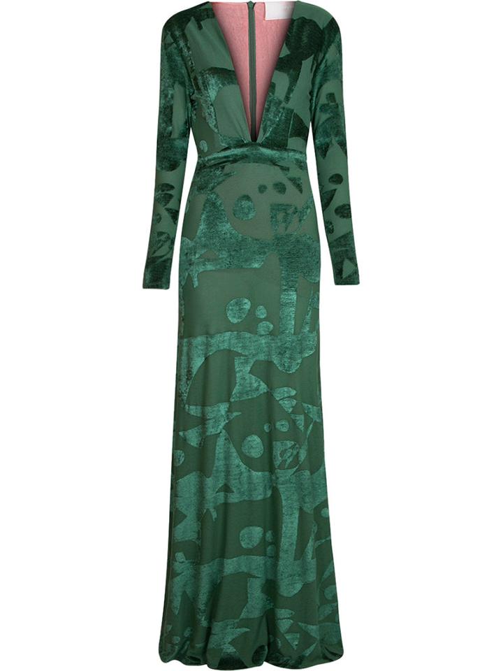 Lilly Sarti - Velvet Panel Gown - Women - Polyester/viscose - 38, Green, Polyester/viscose