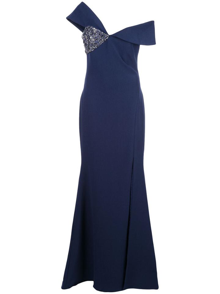 Badgley Mischka Off The Shoulder Embellished Dress - Blue