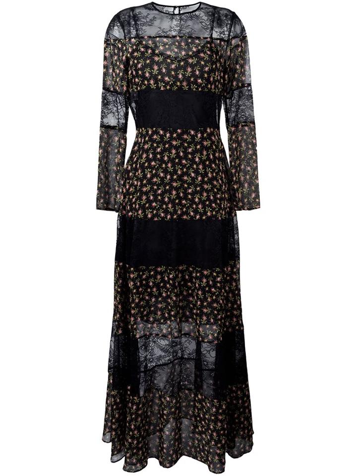 Philosophy Di Lorenzo Serafini Semi-sheer Floral Dress, Women's, Size: 44, Black, Silk/polyamide/polyester