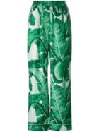 Dolce & Gabbana Banana Leaf Print Twill Pyjama Pants, Women's, Size: 40, Green, Silk