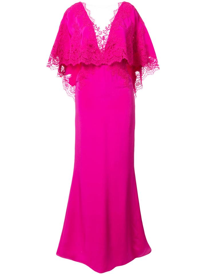 Marchesa Cape Sleeves Gown - Pink & Purple