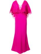 Marchesa Cape Sleeves Gown - Pink & Purple