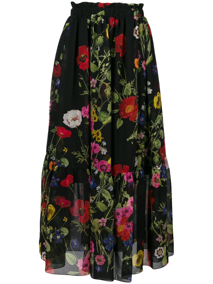 Blugirl Poppy Print Midi Skirt - Black