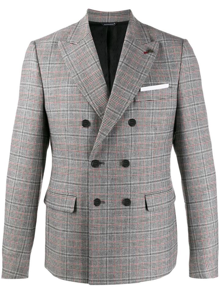 Daniele Alessandrini Checked Double Breasted Blazer - Grey