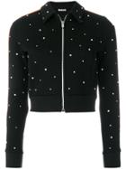 Miu Miu Embellished Cropped Zipped Sweatshirt - Black