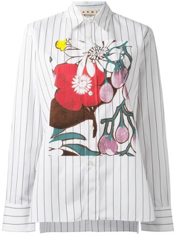 Marni Striped Floral Print Shirt, Women's, Size: 38, White, Cotton