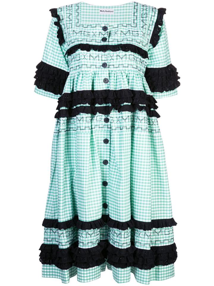 Molly Goddard Gingham Stitched Dress - Green