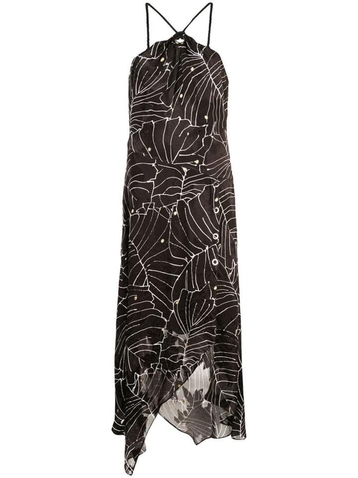 Yigal Azrouel Tropical Leaf Printed Dress - Black