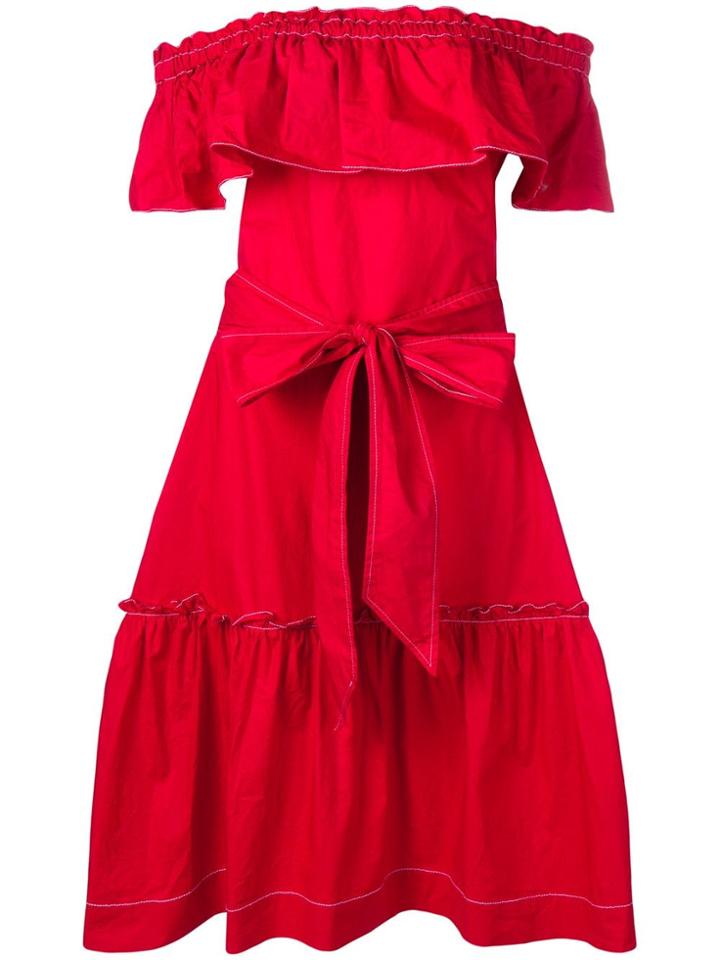P.a.r.o.s.h. Ruffle Bardot Dress - Red