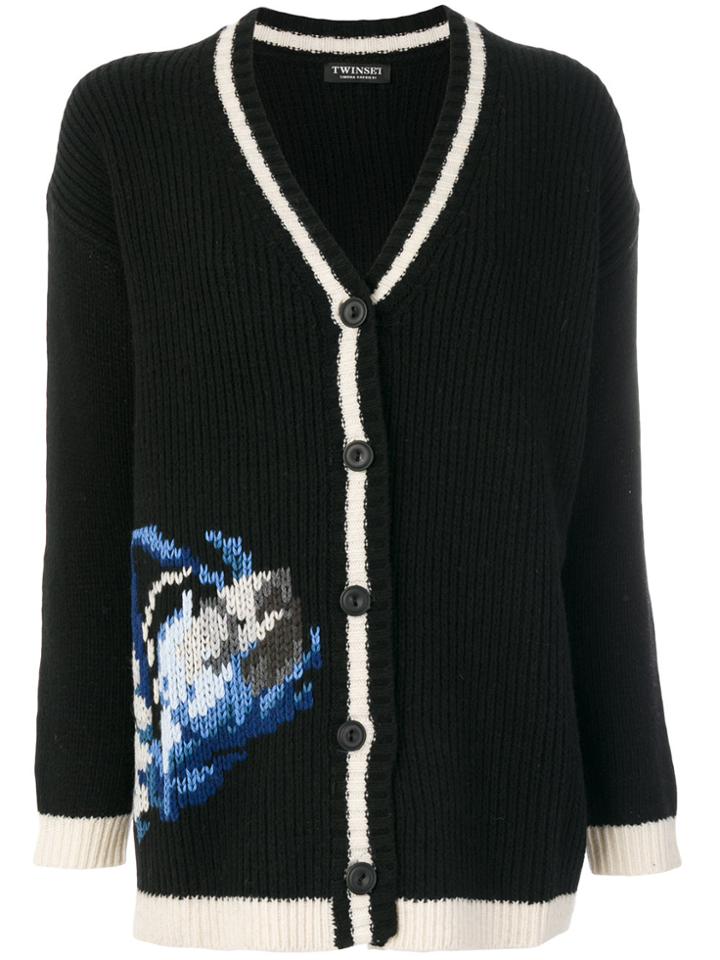 Twin-set Cardigan With Embroidery - Black