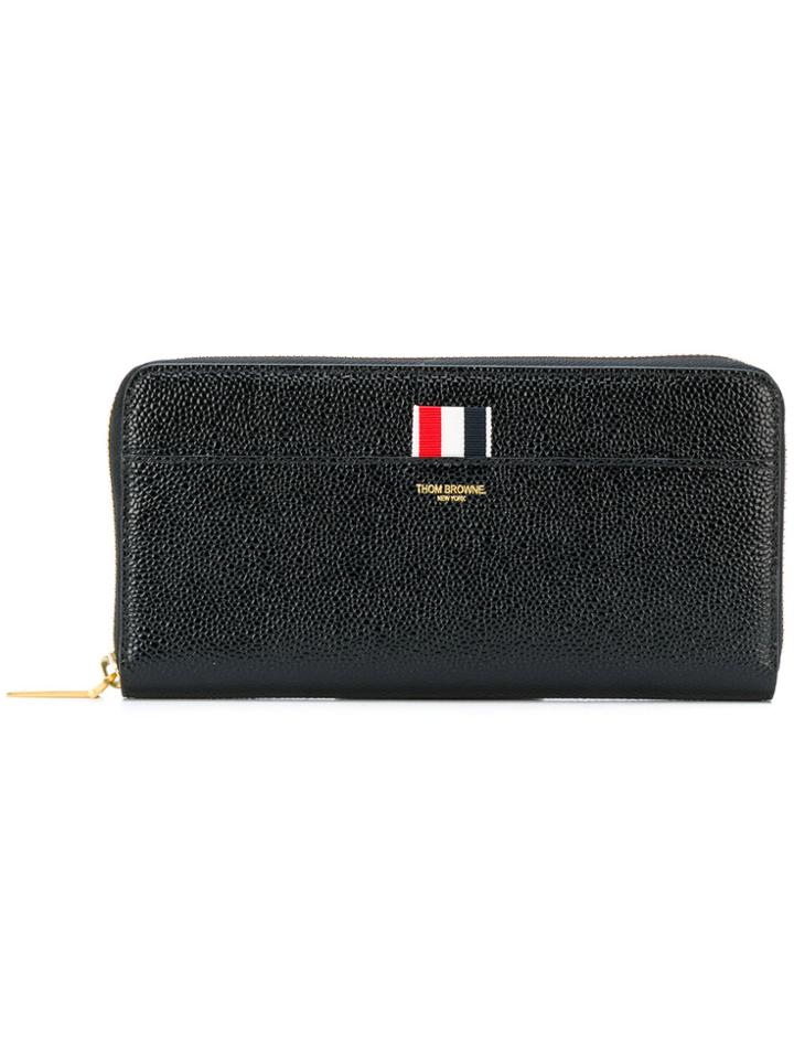 Thom Browne Long Zip Around Purse In Pebble Lucido Leather - Black