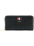 Thom Browne Long Zip Around Purse In Pebble Lucido Leather - Black
