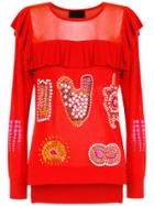 Andrea Bogosian Knit Embellished Blouse - Red