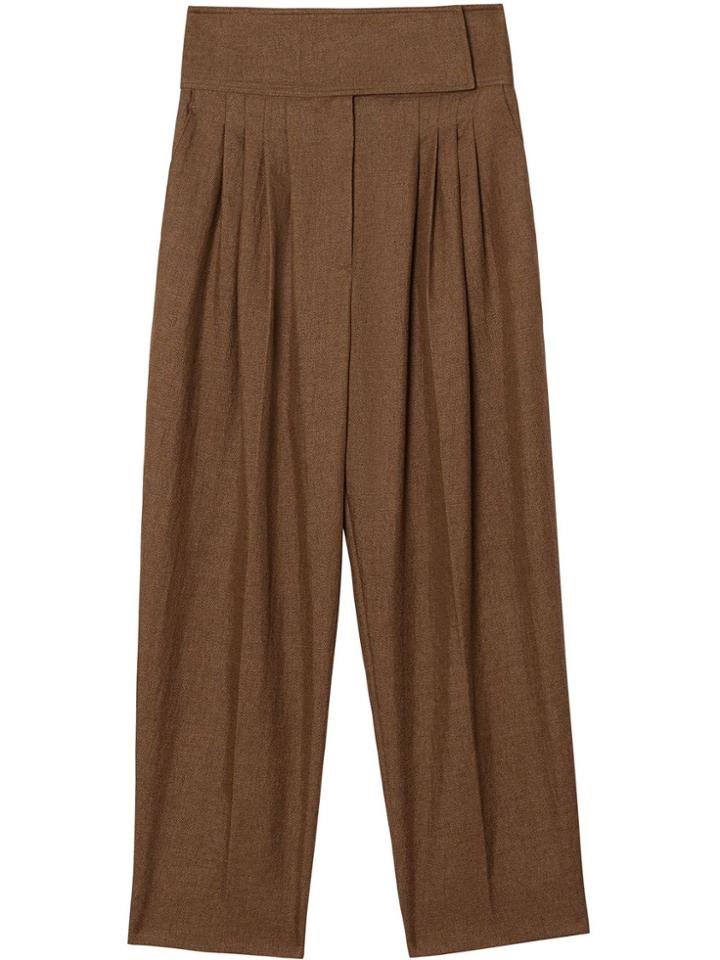 Burberry Pleat Detail Technical Linen Tailored Trousers - Brown