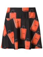 Amir Slama Printed A-line Skirt, Women's, Size: P, Black, Elastodiene