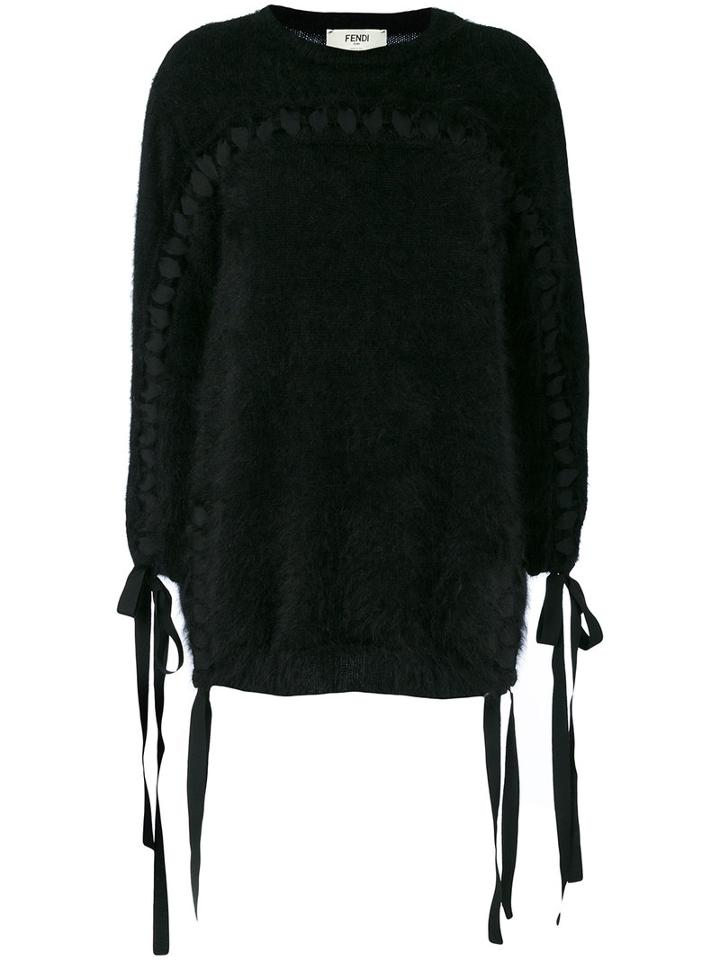 Fendi - Tie Detail Fuzzy-knit Sweater - Women - Cotton/polyamide/viscose/angora - 40, Black, Cotton/polyamide/viscose/angora
