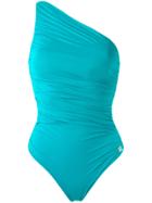 Brigitte One Shoulder Draped Swimsuit - Blue