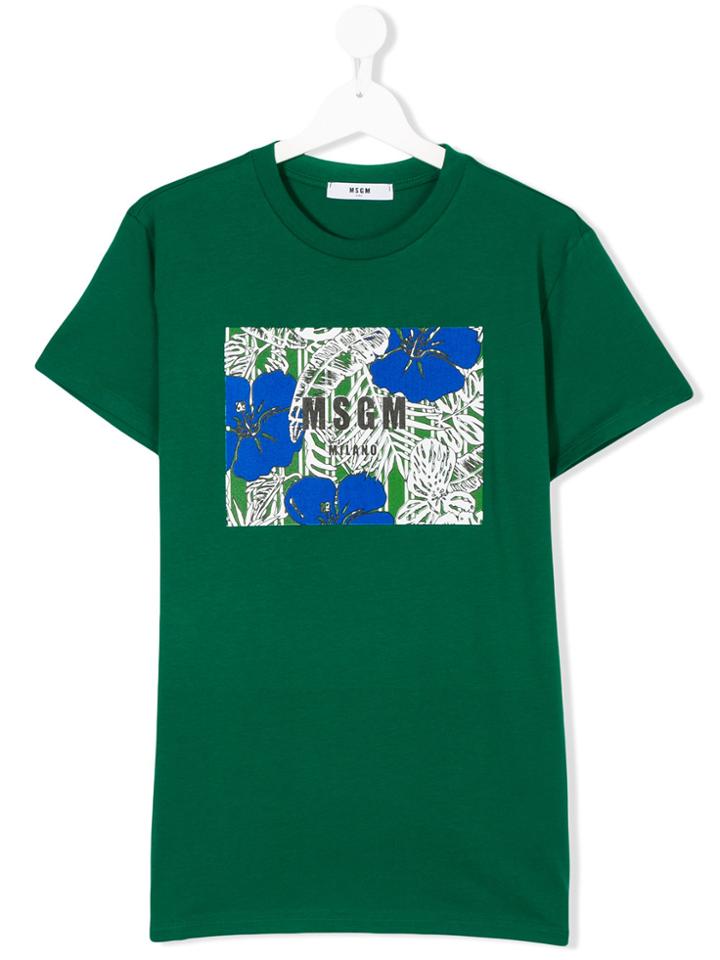 Msgm Kids Flower Print T-shirt - Green
