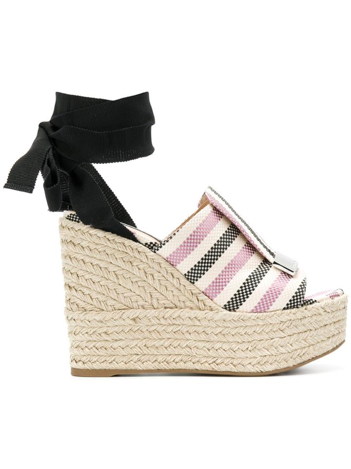 Sergio Rossi Striped Ankle Tie Sandals - Pink & Purple
