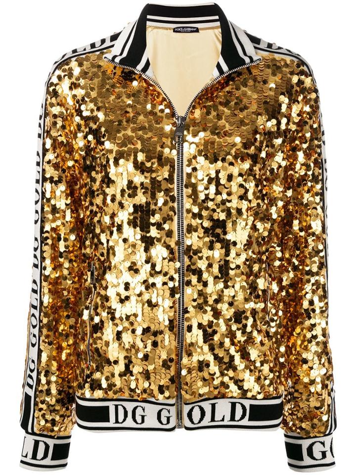 Dolce & Gabbana Branded Sequinned Bomber Jacket - Gold