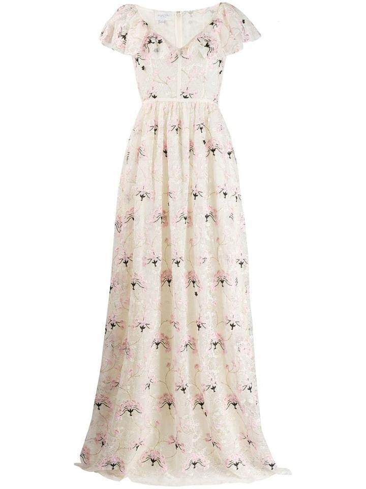 Giambattista Valli Floral Print Lace Gown - White