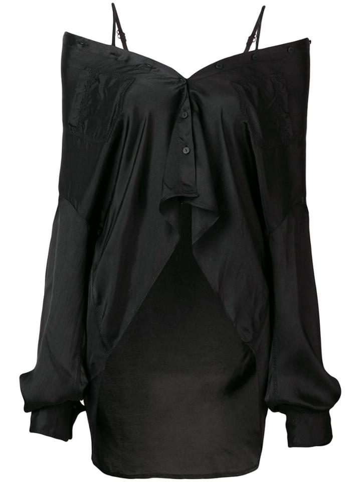 Andrea Ya'aqov Satin Off-the-shoulder Blouse - Black
