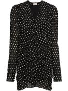Saint Laurent Silk Ruffle Polka Dot Mini-dress - Black