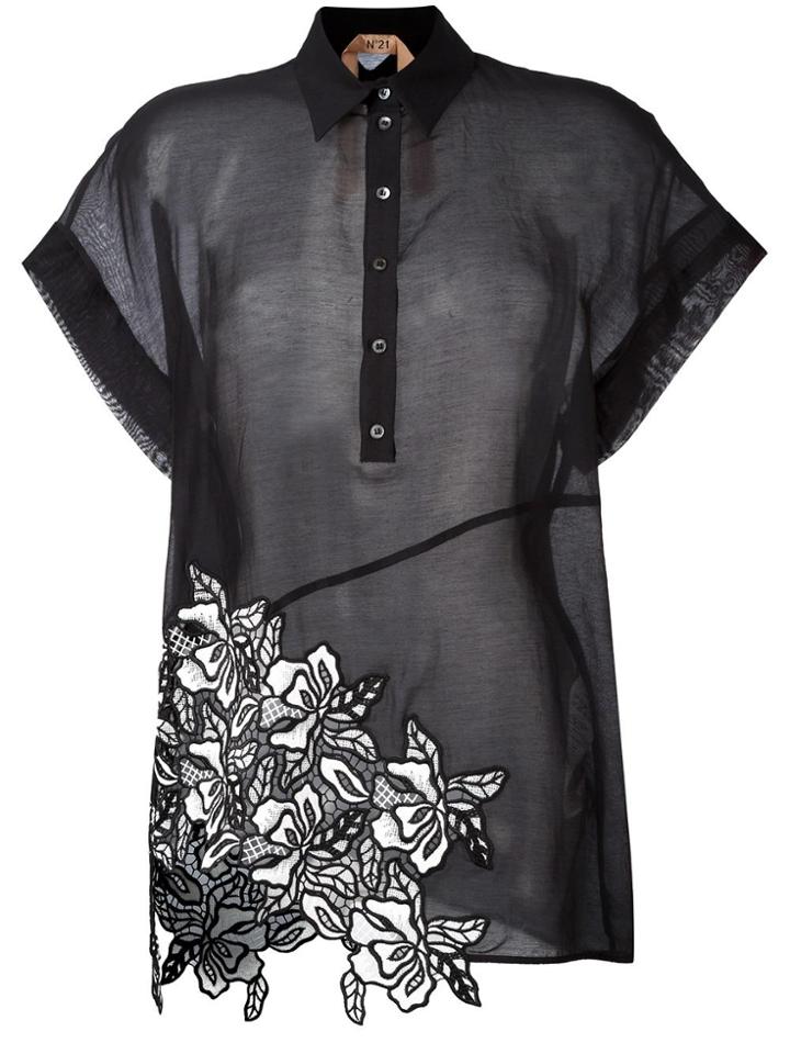No21 Embroidered Detail Polo Shirt - Black