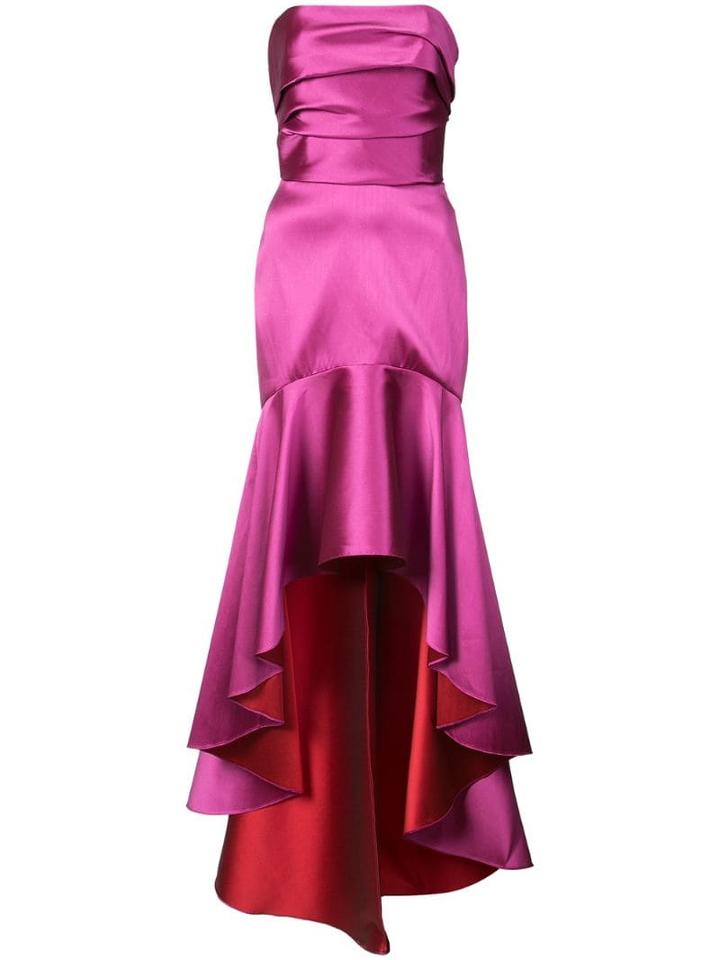 Marchesa Notte Fluted Asymmetric-hem Gown - Pink