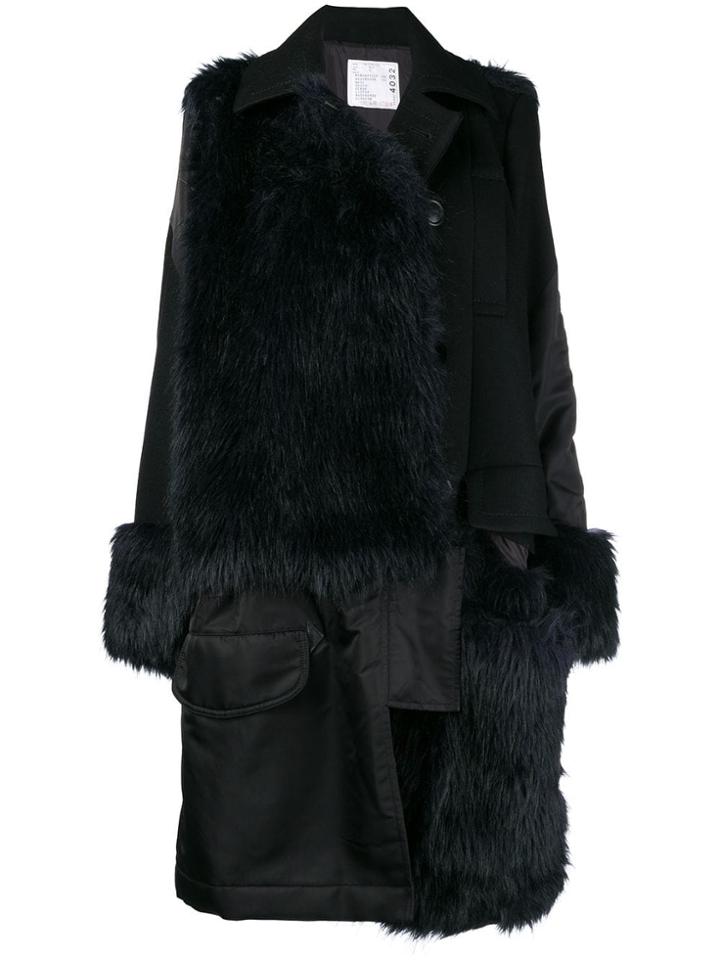 Sacai Contrasting Panels Coat - Black