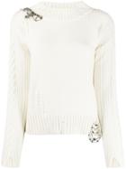 Twin-set Brooch Appliqué Jumper - White