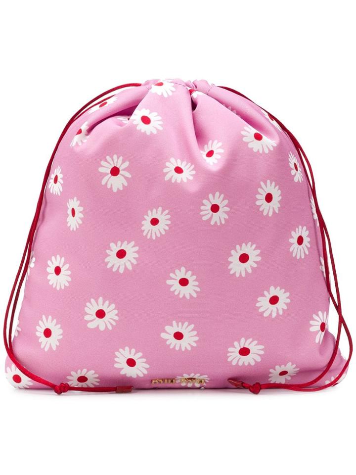 Miu Miu Daisy Print Drawstring Purse - Pink & Purple
