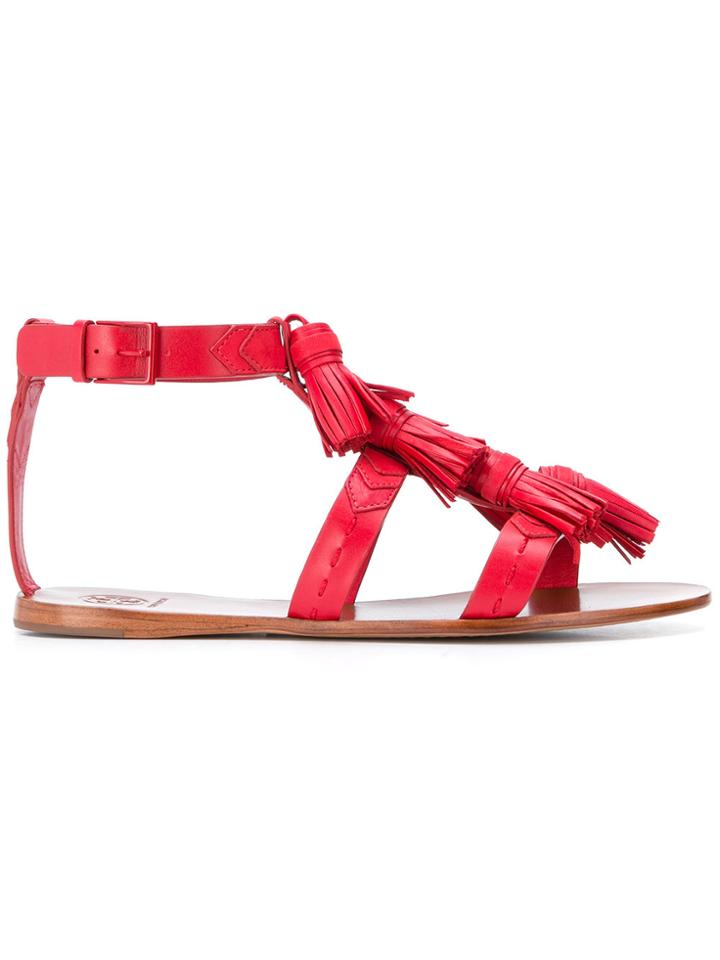 Tory Burch Ankle Strap Tassel Sandals - Red