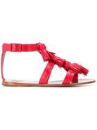 Tory Burch Ankle Strap Tassel Sandals - Red