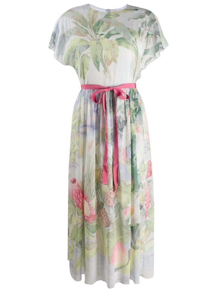 Red Valentino Floral Ribbon Tea Dress - Green