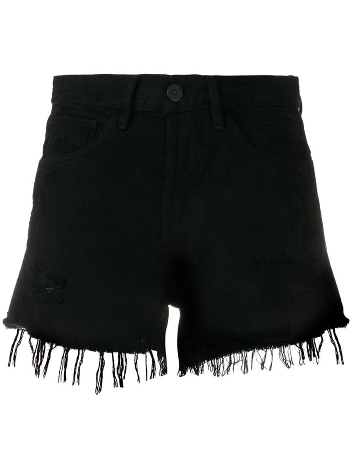 3x1 Frayed Cut-off Denim Shirts - Black