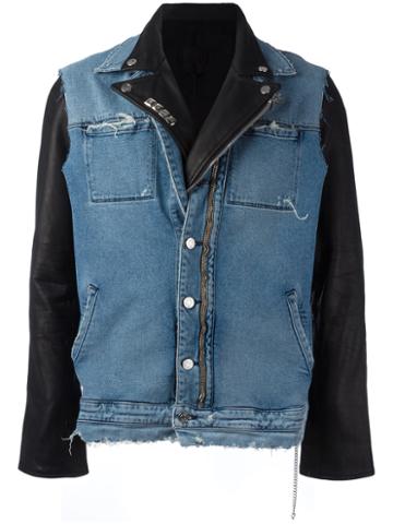 Rta Paneled Denim Jacket, Men's, Size: Medium, Blue, Leather/cotton/spandex/elastane