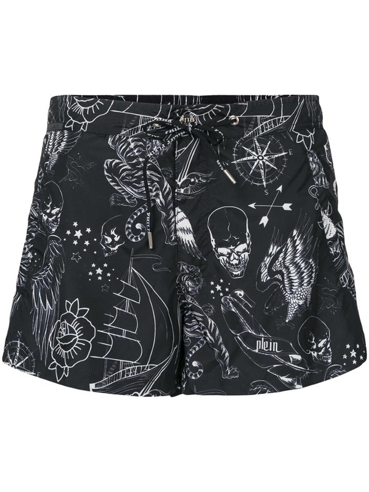 Philipp Plein Printed Swim Shorts - Black