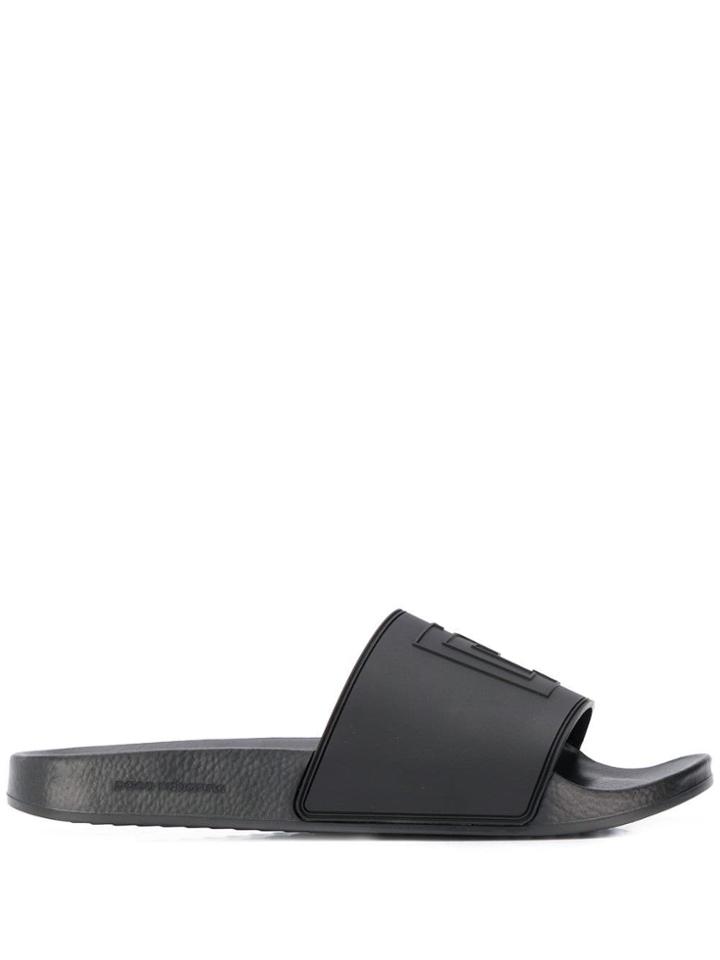 Paco Rabanne Textured Logo Slides - Black