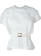 Sacai Belted Seersucker Top, Women's, Size: Iii, White, Polyester/nylon/polyurethane/silk