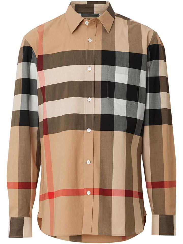 Burberry Check Stretch Cotton Shirt - Neutrals