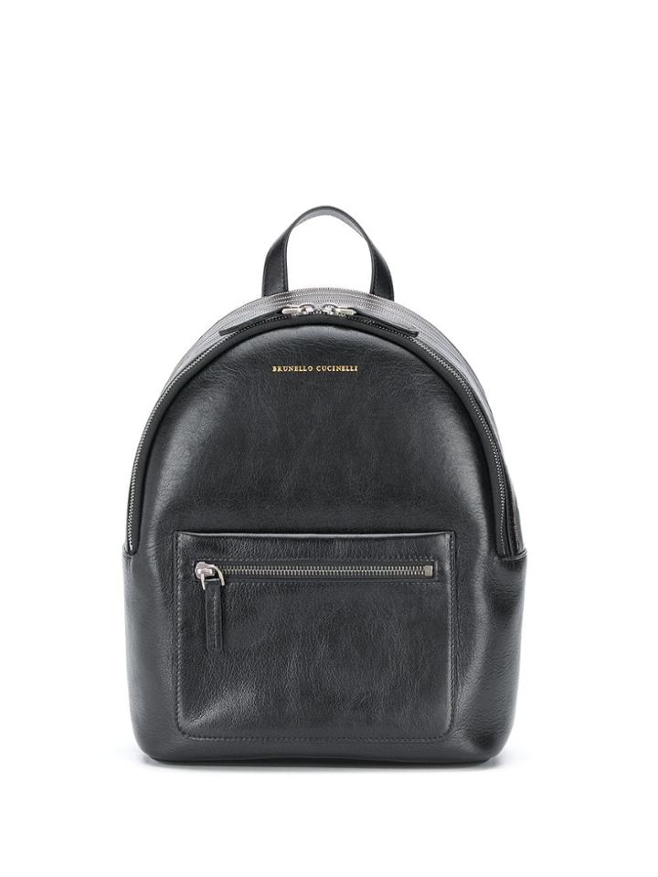 Brunello Cucinelli Logo Zipped Backpack - Black
