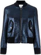 Msgm Woven Bomber Jacket, Women's, Size: 38, Blue, Acrylic/polyamide/polyester/wool
