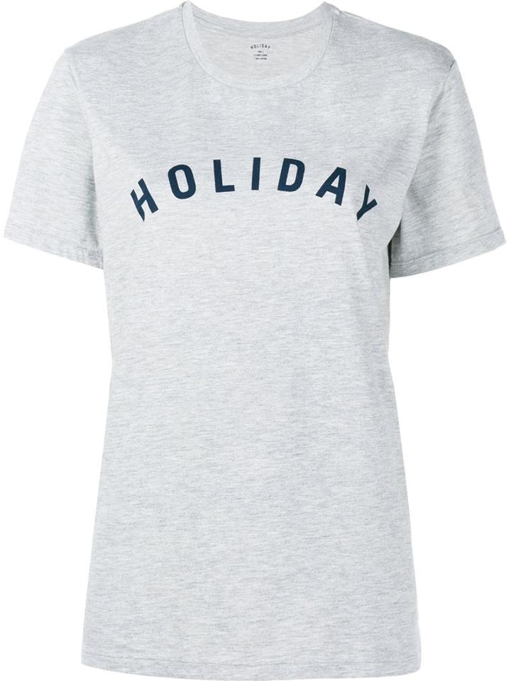 Holiday Logo Print T-shirt, Women's, Size: Small, Grey, Cotton