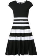 Carolina Herrera Pleated Stripe Knit Dress, Women's, Size: Xs, Black, Viscose/polyester/polyamide/spandex/elastane