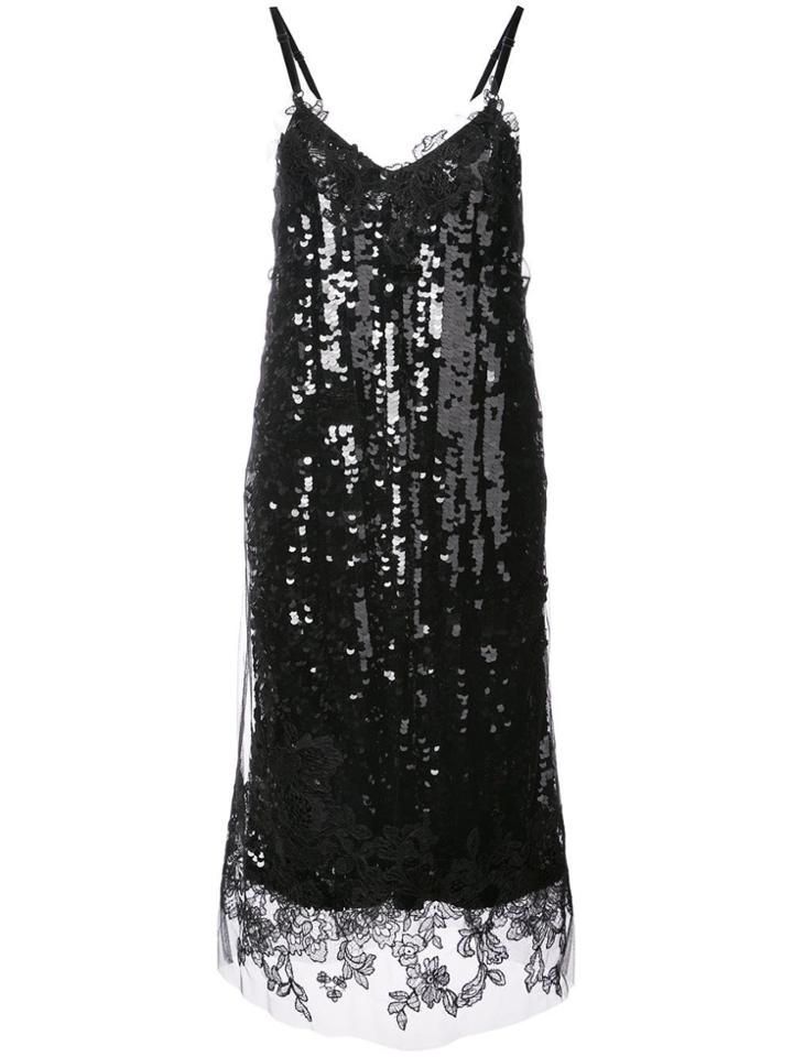 Vera Wang Lace Trim Sequin Slip Dress - Black