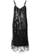 Vera Wang Lace Trim Sequin Slip Dress - Black
