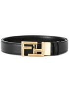 Fendi Logo Buckle Belt, Men's, Black, Calf Leather/brass