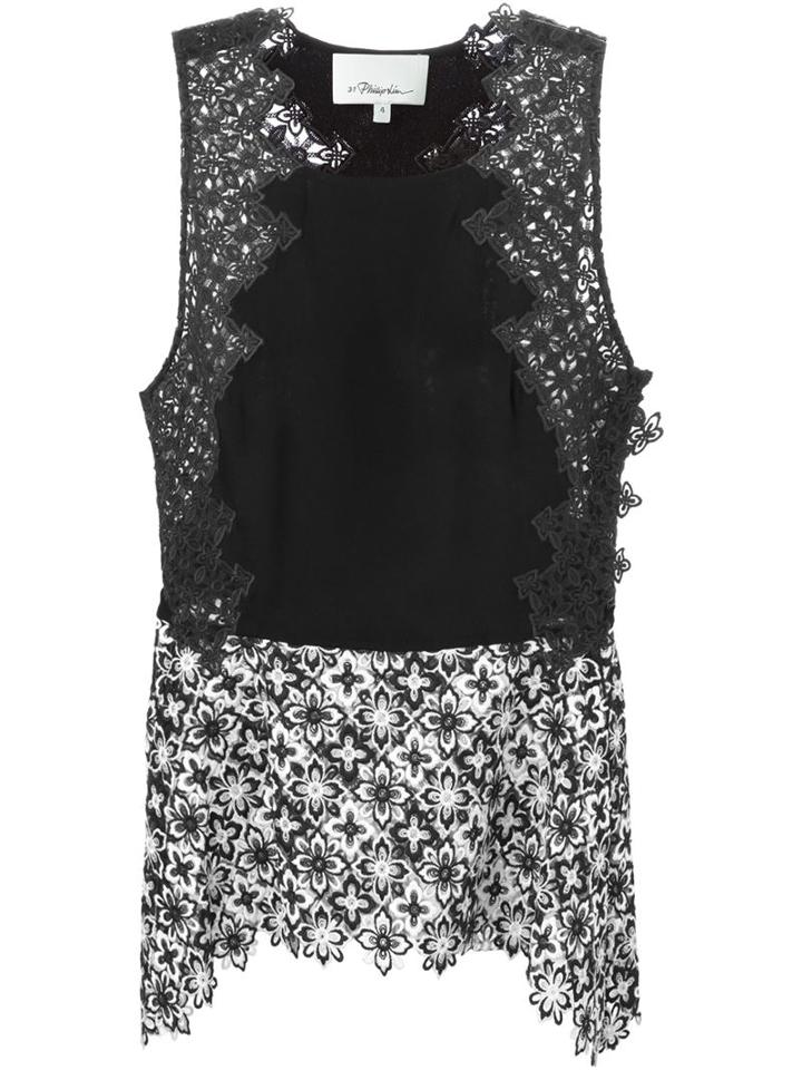 3.1 Phillip Lim Floral Macramé Tank Top, Women's, Size: 8, Black, Cotton/polyester/nylon